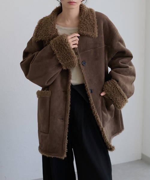 apres jour clair（アプレジュールクレア）の「【apres jour clair】リバーシブルフェイクムートンアウター（ムートンコート・レディース・キャメル/ベージュ/ブラウン・X-LARGE/フリー）」の16枚目の写真