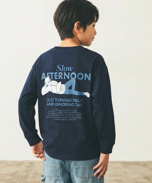 and D. petit main（アンドディープティマイン）の「【親子リンク】【365D.】OFUZAKEワイド長袖Tシャツ（Tシャツ/カットソー・キッズ・オフホワイト/グレイッシュベージュ/サックスブルー/ネイビー/ライトグレー・100cm/90cm/140cm/120cm/110cm/130cm）」の4枚目の写真