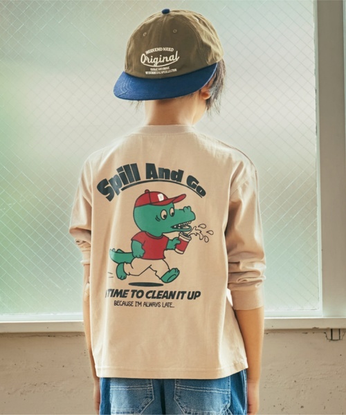 and D. petit main（アンドディープティマイン）の「【親子リンク】【365D.】OFUZAKEワイド長袖Tシャツ（Tシャツ/カットソー・キッズ・オフホワイト/グレイッシュベージュ/サックスブルー/ネイビー/ライトグレー・100cm/90cm/140cm/120cm/110cm/130cm）」の3枚目の写真