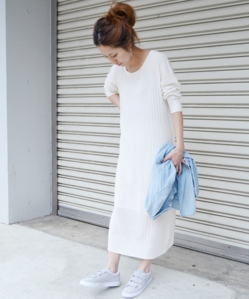 FRAMeWORK(フレームワーク)の「リブアミ ロングワンピース◆(ワンピース・レディース・グレー/ホワイト/ブラック・FREE)」の1枚目の写真