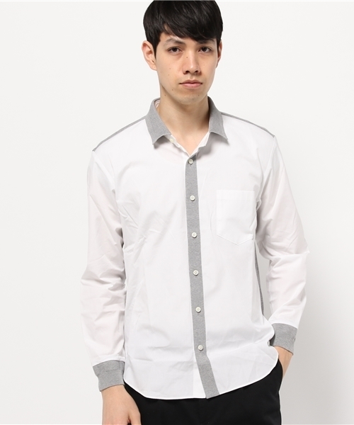 WRAPINKNOT（ラッピンノット）の「ニットカラーハイブリッドシャツ（シャツ/ブラウス・メンズ・カーキ/オフホワイト・3/2）」の2枚目の写真