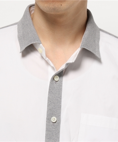 WRAPINKNOT（ラッピンノット）の「ニットカラーハイブリッドシャツ（シャツ/ブラウス・メンズ・カーキ/オフホワイト・3/2）」の5枚目の写真