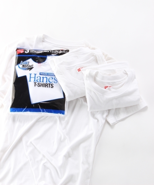HANES（ヘインズ）の「【HANES/ヘインズ】パック入りクルーネックTシャツ青（３Ｐ）HM2115G 010　無地（Tシャツ/カットソー・メンズ・ホワイト・MEDIUM/LARGE/X-LARGE/SMALL）」の1枚目の写真