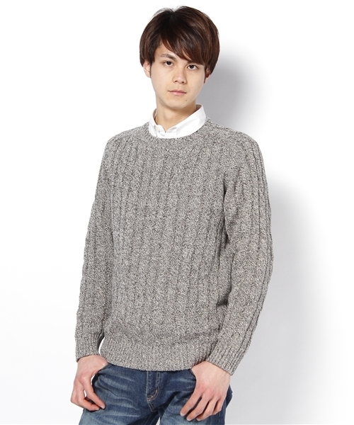 BEAUTY&YOUTH UNITED ARROWS(ビューティーアンドユースユナイテッドアローズ)の「BY SILK/CTN ケーブル クルーネック ◆(ニット/セーター・メンズ・グレー/ナチュラル・SMALL/MEDIUM/LARGE)」の1枚目の写真