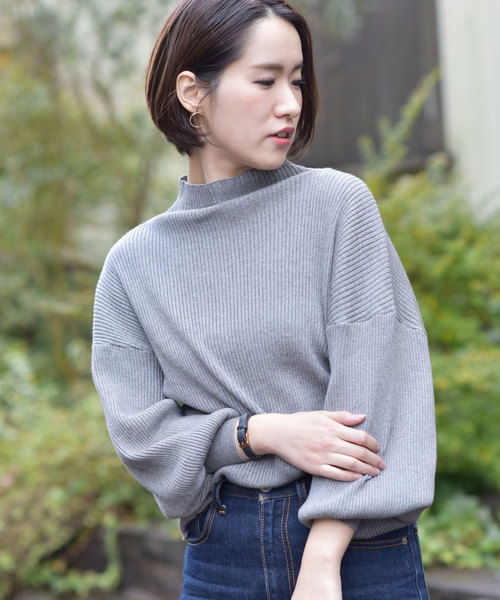 rps(アールピーエス)の「ボトルネックリブ編みボリューム袖ニットプルオーバー(ニット/セーター・レディース・ダークグリーン/杢グレー/グレー系その他/ブラック/アイボリー・M)」の3枚目の写真