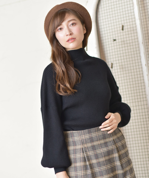 rps(アールピーエス)の「ボトルネックリブ編みボリューム袖ニットプルオーバー(ニット/セーター・レディース・ダークグリーン/杢グレー/グレー系その他/ブラック/アイボリー・M)」の2枚目の写真