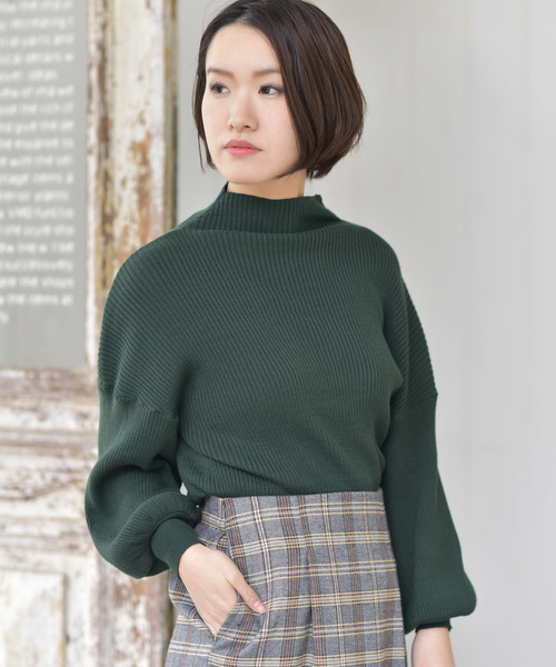 rps(アールピーエス)の「ボトルネックリブ編みボリューム袖ニットプルオーバー(ニット/セーター・レディース・ダークグリーン/杢グレー/グレー系その他/ブラック/アイボリー・M)」の5枚目の写真