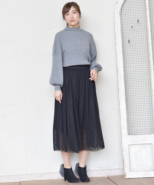 rps(アールピーエス)の「ボトルネックリブ編みボリューム袖ニットプルオーバー(ニット/セーター・レディース・ダークグリーン/杢グレー/グレー系その他/ブラック/アイボリー・M)」の7枚目の写真