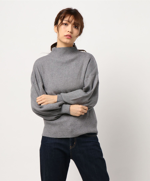 rps(アールピーエス)の「ボトルネックリブ編みボリューム袖ニットプルオーバー(ニット/セーター・レディース・ダークグリーン/杢グレー/グレー系その他/ブラック/アイボリー・M)」の15枚目の写真