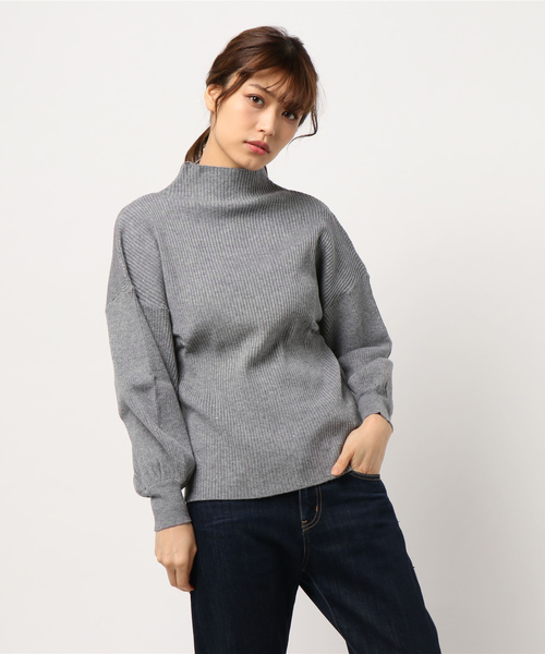 rps(アールピーエス)の「ボトルネックリブ編みボリューム袖ニットプルオーバー(ニット/セーター・レディース・ダークグリーン/杢グレー/グレー系その他/ブラック/アイボリー・M)」の16枚目の写真