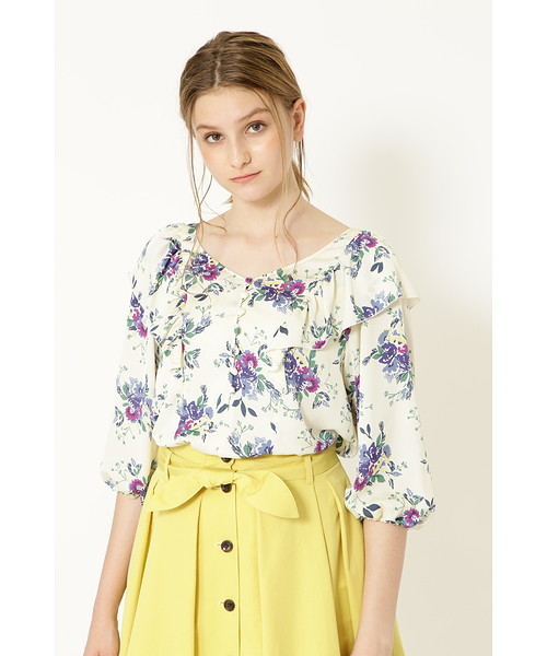 JILL STUART(ジルスチュアート)の「ベティフラワープリントブラウス(シャツ/ブラウス・レディース・ベージュ/ネイビー・MEDIUM/SMALL)」の2枚目の写真