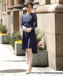 Doula Doula | パーティードレスウエストリボンAラインドレス　レース 長袖 結婚式 ワンピース 大きいサイズ 二次会 結婚式ドレス パーティー(ドレス)