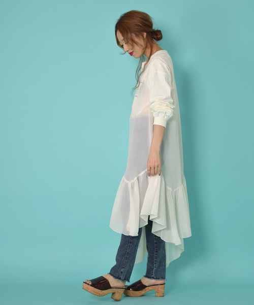 w closet(ダブルクローゼット)の「レース付きアシメヘムワンピース(ワンピース・レディース・オフホワイト/ピンク/ブラック・FREE)」の5枚目の写真