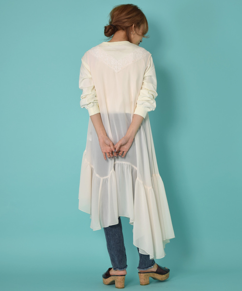 w closet(ダブルクローゼット)の「レース付きアシメヘムワンピース(ワンピース・レディース・オフホワイト/ピンク/ブラック・FREE)」の7枚目の写真