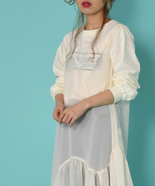 w closet(ダブルクローゼット)の「レース付きアシメヘムワンピース(ワンピース・レディース・オフホワイト/ピンク/ブラック・FREE)」の8枚目の写真