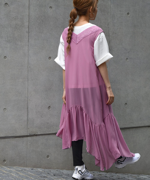 w closet(ダブルクローゼット)の「レース付きアシメヘムワンピース(ワンピース・レディース・オフホワイト/ピンク/ブラック・FREE)」の22枚目の写真