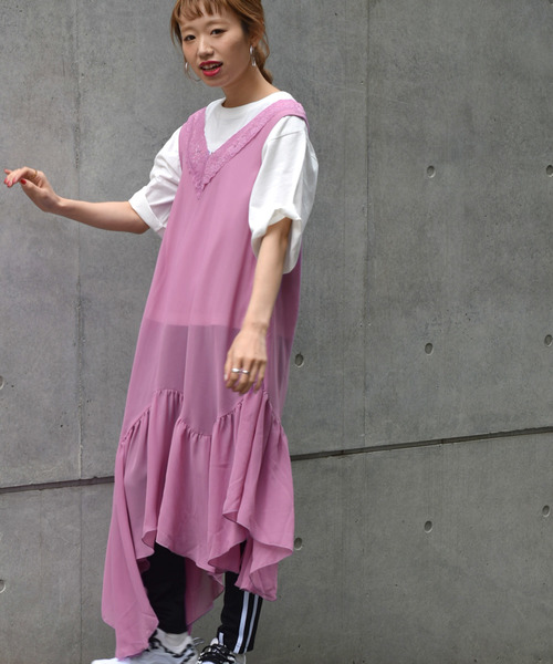 w closet(ダブルクローゼット)の「レース付きアシメヘムワンピース(ワンピース・レディース・オフホワイト/ピンク/ブラック・FREE)」の21枚目の写真