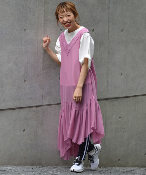 w closet(ダブルクローゼット)の「レース付きアシメヘムワンピース(ワンピース・レディース・オフホワイト/ピンク/ブラック・FREE)」の20枚目の写真