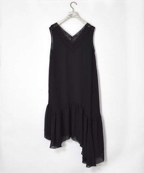 w closet(ダブルクローゼット)の「レース付きアシメヘムワンピース(ワンピース・レディース・オフホワイト/ピンク/ブラック・FREE)」の19枚目の写真