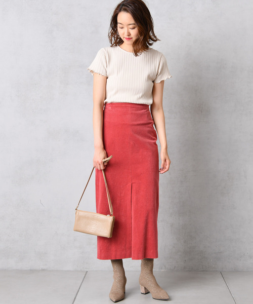 DouDou（ドゥドゥ）の「細コール天タイトスカート（スカート・レディース・オフホワイト/オリーブ/ピンク・36/38）」の18枚目の写真