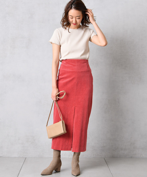 DouDou（ドゥドゥ）の「細コール天タイトスカート（スカート・レディース・オフホワイト/オリーブ/ピンク・36/38）」の19枚目の写真