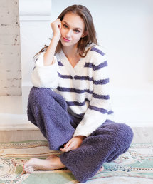 blooming FLORA（ブルーミングフローラ）の「ブルーミングフローラ　モコモコふわふわあったかボーダ フレアスリーブパンツ　blooming FLORA（ルームウェア/パジャマ・キッズ）」