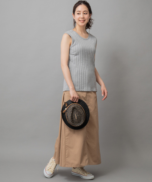 Munich（ミューニック）の「コットンワイドリブタンクトップ（Tシャツ/カットソー・レディース・ホワイト/ブラック/グレー/カーキ/ネイビー・FREE）」の3枚目の写真