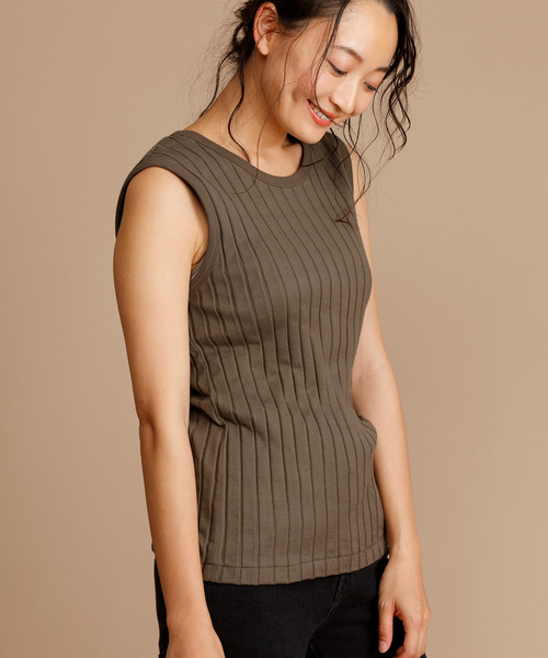 Munich（ミューニック）の「コットンワイドリブタンクトップ（Tシャツ/カットソー・レディース・ホワイト/ブラック/グレー/カーキ/ネイビー・FREE）」の8枚目の写真