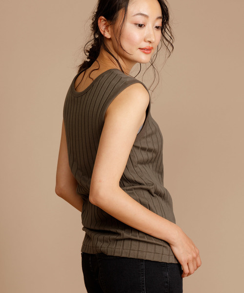 Munich（ミューニック）の「コットンワイドリブタンクトップ（Tシャツ/カットソー・レディース・ホワイト/ブラック/グレー/カーキ/ネイビー・FREE）」の9枚目の写真