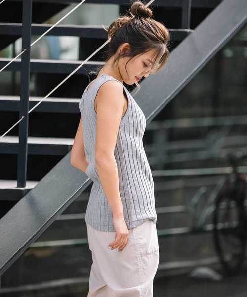 Munich（ミューニック）の「コットンワイドリブタンクトップ（Tシャツ/カットソー・レディース・ホワイト/ブラック/グレー/カーキ/ネイビー・FREE）」の12枚目の写真