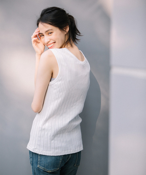 Munich（ミューニック）の「コットンワイドリブタンクトップ（Tシャツ/カットソー・レディース・ホワイト/ブラック/グレー/カーキ/ネイビー・FREE）」の18枚目の写真