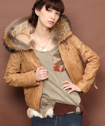 goa | ラクーンファー付レザーフードジャケット(その他アウター)