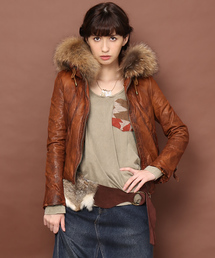 goa | ラクーンファー付レザーフードジャケット(その他アウター)