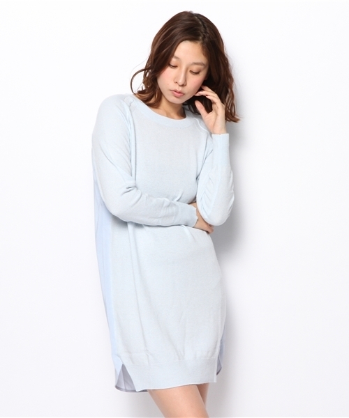 PLST（プラステ）の「アンゴラ混バックタック入切替ニットワンピース（ワンピース・レディース・ヘザーグレー/ベージュ/スカイブルー/ネイビー・2）」の3枚目の写真