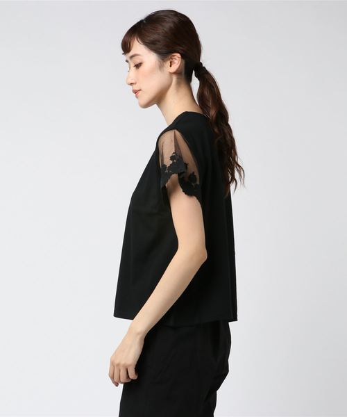 flower（フラワー）の「フラワースリーブトップ（Tシャツ/カットソー・レディース・アイボリー/ブラック/ベージュ/ブルー・FREE）」の5枚目の写真