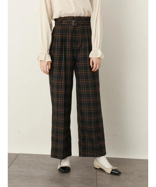 earth music&ecology(アースミュージックアンドエコロジー)の「ミルクティーワイドパンツ*(その他パンツ・レディース・チェック/その他12/アイボリー/キャメル・FREE)」の20枚目の写真