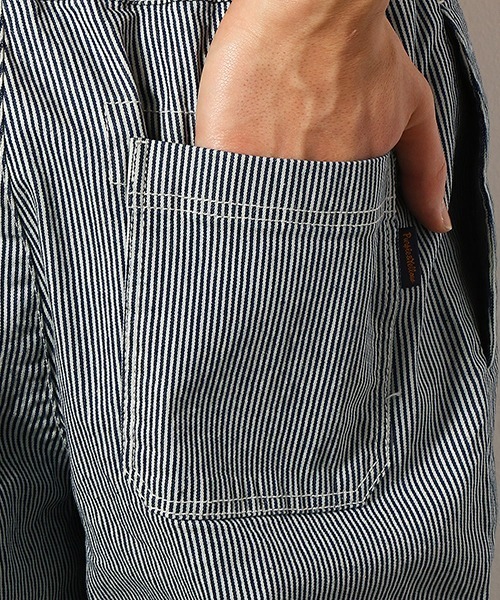 Purple&Yellow（パープルアンドイエロー）の「ヒッコリー　デニム　シェフパンツ（デニムパンツ・メンズ・ストライプ/インディゴブルー・SMALL/MEDIUM/LARGE/X-SMALL）」の14枚目の写真