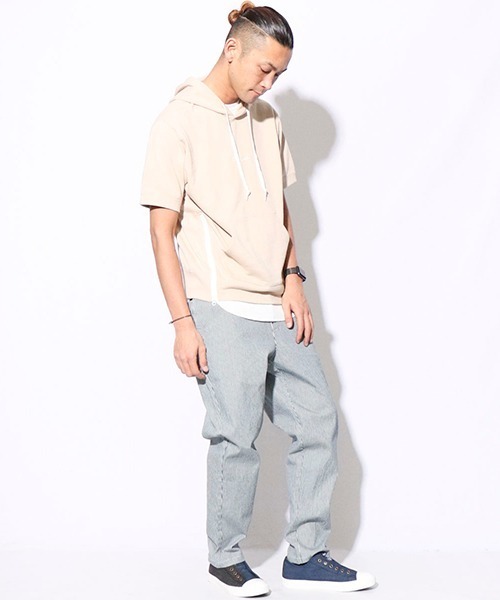 Purple&Yellow（パープルアンドイエロー）の「ヒッコリー　デニム　シェフパンツ（デニムパンツ・メンズ・ストライプ/インディゴブルー・SMALL/MEDIUM/LARGE/X-SMALL）」の18枚目の写真