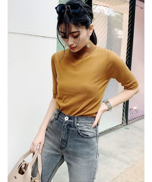 GYDA（ジェイダ）の「ハーフスリーブニットTOPS（ニット/セーター・レディース・ブラック/オレンジ/マスタード/ベージュ・FREE）」の3枚目の写真