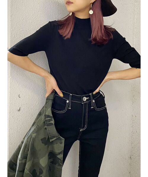 GYDA（ジェイダ）の「ハーフスリーブニットTOPS（ニット/セーター・レディース・ブラック/オレンジ/マスタード/ベージュ・FREE）」の2枚目の写真