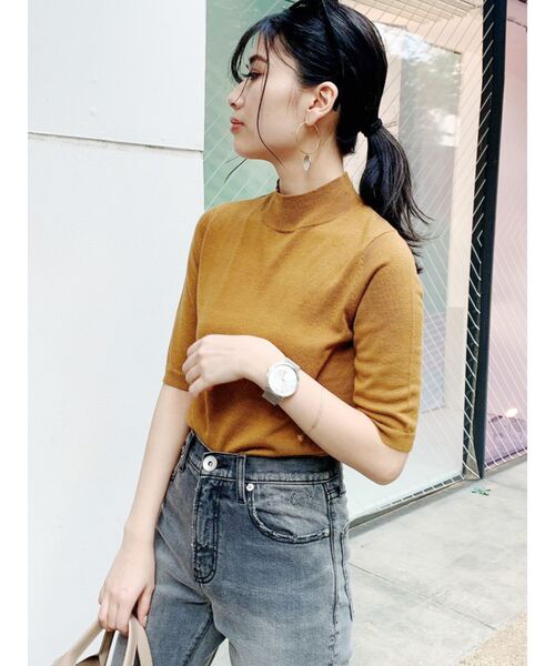 GYDA（ジェイダ）の「ハーフスリーブニットTOPS（ニット/セーター・レディース・ブラック/オレンジ/マスタード/ベージュ・FREE）」の5枚目の写真