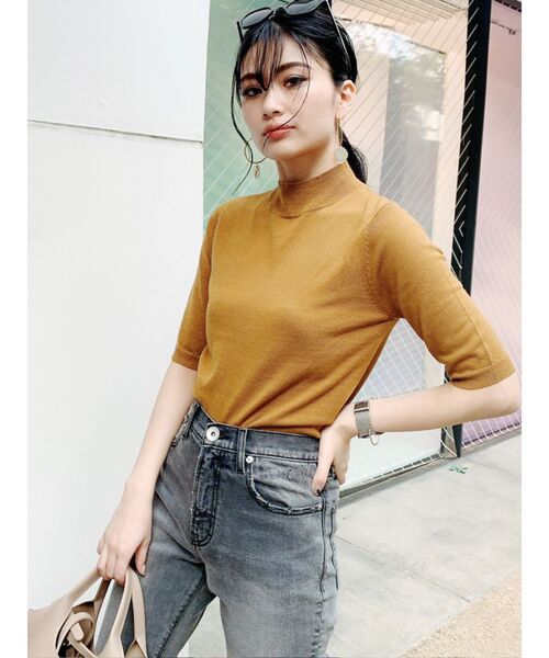 GYDA（ジェイダ）の「ハーフスリーブニットTOPS（ニット/セーター・レディース・ブラック/オレンジ/マスタード/ベージュ・FREE）」の6枚目の写真