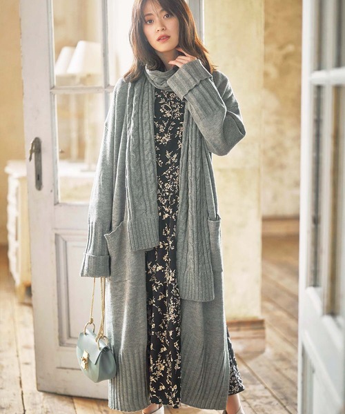 GeeRA(ジーラ)の「マフラー付ニットコート(その他アウター・レディース・杢グレー/ベージュ・XX-LARGE/X-LARGE/LARGE/MEDIUM)」の2枚目の写真