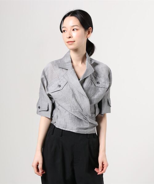 GGD（ジージーディー）の「HAVE A NICE TRIP / ハヴァナイストリップ　クレープリネンコロニアルタイシャツ（シャツ/ブラウス・レディース・ベージュ/オフホワイト/グレー/バーガンディー・LL/L/M/XXL）」の7枚目の写真