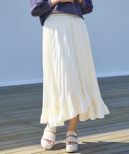one after another NICE CLAUP(ワンアフターアナザーナイスクラップ)の「イレヘムプリーツスカート(スカート・レディース・オフホワイト/ライトベージュ/ベージュ系その他/ブルー系その他/ドット・FREE)」の2枚目の写真
