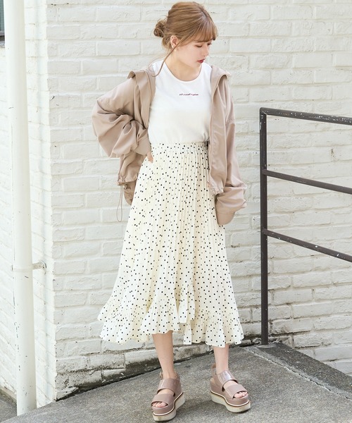 one after another NICE CLAUP(ワンアフターアナザーナイスクラップ)の「イレヘムプリーツスカート(スカート・レディース・オフホワイト/ライトベージュ/ベージュ系その他/ブルー系その他/ドット・FREE)」の8枚目の写真