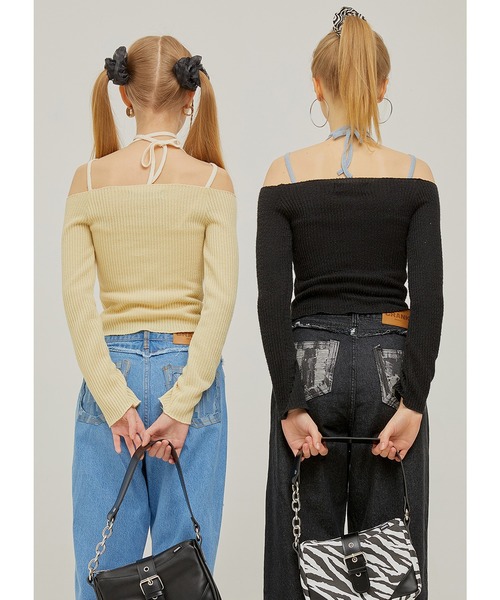 CRANK（クランク）の「『CRANK/クランク』KNIT SLIT OFF SHOULDER/ニットスリット オフショルダー（ニット/セーター・レディース・ピンク/ブラック/イエロー/アイボリー・FREE）」の11枚目の写真