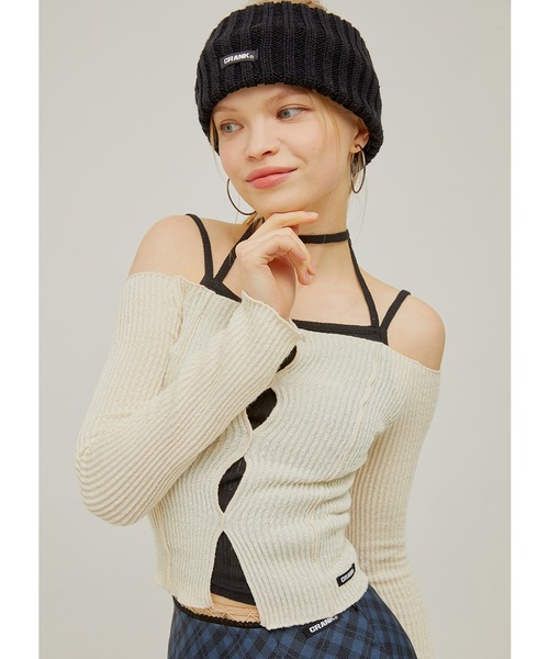 CRANK（クランク）の「『CRANK/クランク』KNIT SLIT OFF SHOULDER/ニットスリット オフショルダー（ニット/セーター・レディース・ピンク/ブラック/イエロー/アイボリー・FREE）」の12枚目の写真