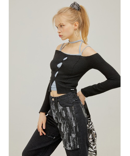 CRANK（クランク）の「『CRANK/クランク』KNIT SLIT OFF SHOULDER/ニットスリット オフショルダー（ニット/セーター・レディース・ピンク/ブラック/イエロー/アイボリー・FREE）」の14枚目の写真