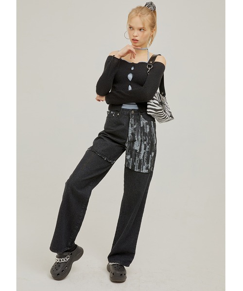 CRANK（クランク）の「『CRANK/クランク』KNIT SLIT OFF SHOULDER/ニットスリット オフショルダー（ニット/セーター・レディース・ピンク/ブラック/イエロー/アイボリー・FREE）」の15枚目の写真